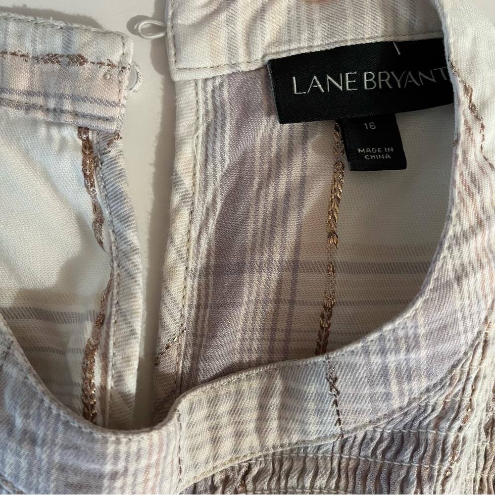 Lane Bryant Pink Plaid Blouse Size 16 elastic wrist - Picture 2 of 7